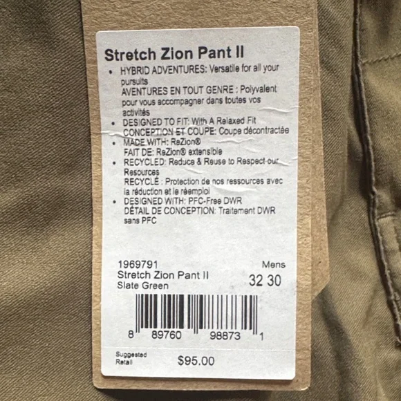 Prana Men's NWT 32 32X30 slate green Zion Pant II Cargo Pants - Picture 13 of 13